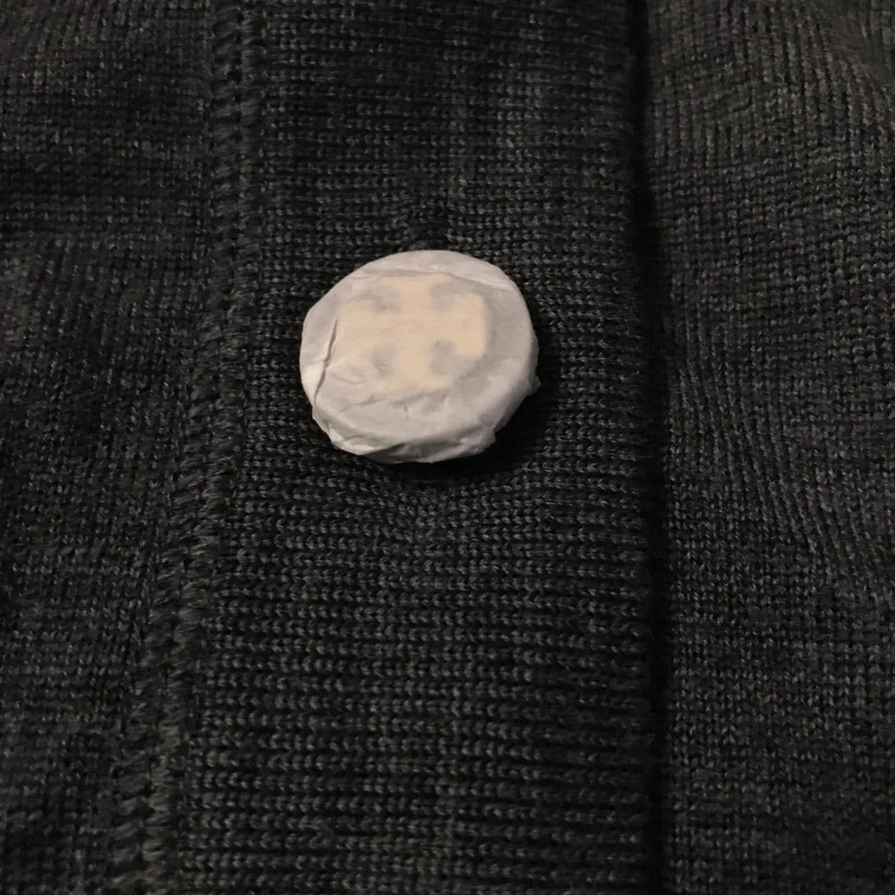 TORY BURCH CLASSIC CARDIGAN SWEATER V NECK LOGO BUTTON XL NWT